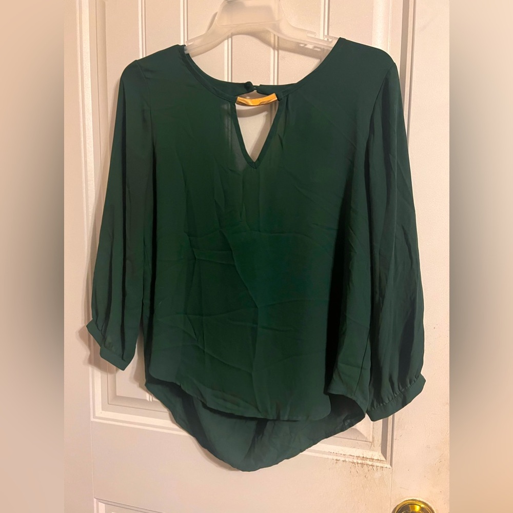 Meraki dark green blouse NWT gold embellishments XL